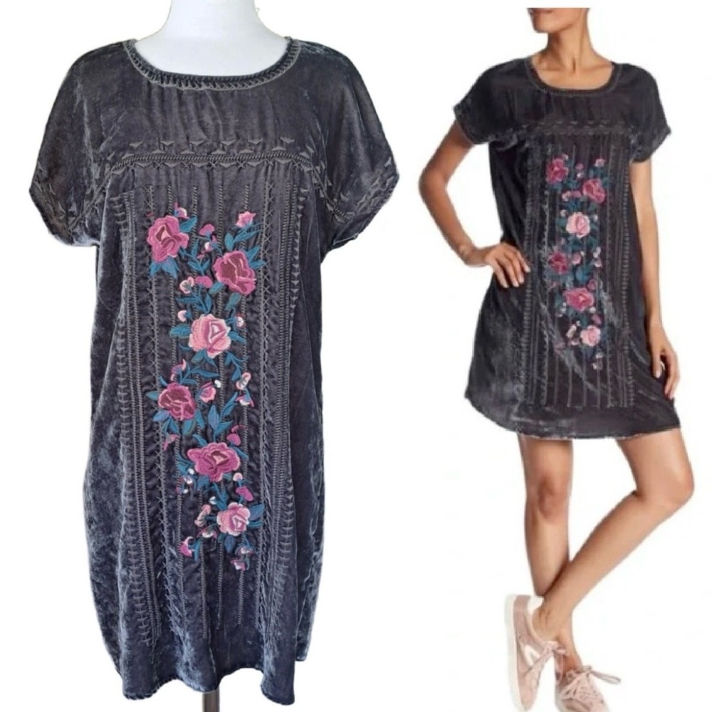 Boho Velvet Embroidered Dress